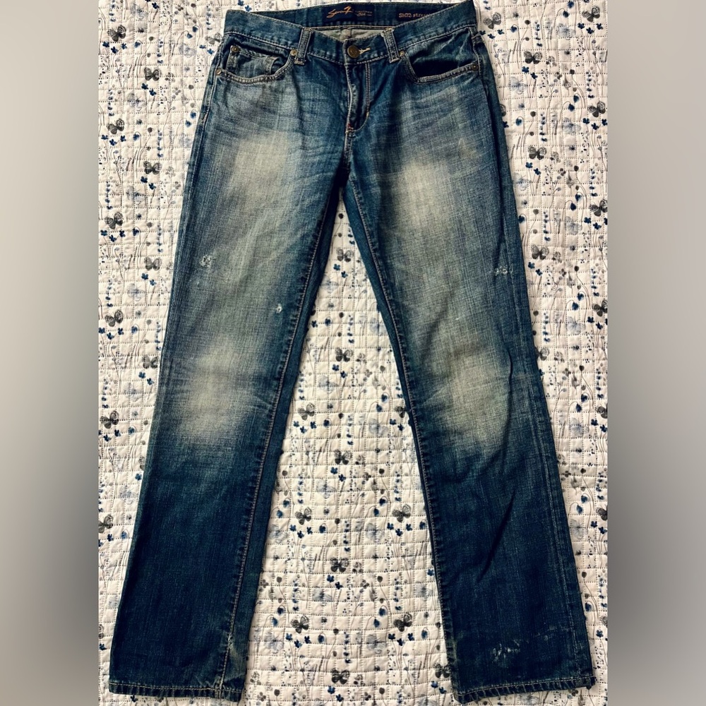 Seven7 Faded Distressed Straight Fit Jeans - Size 32 (Men's)